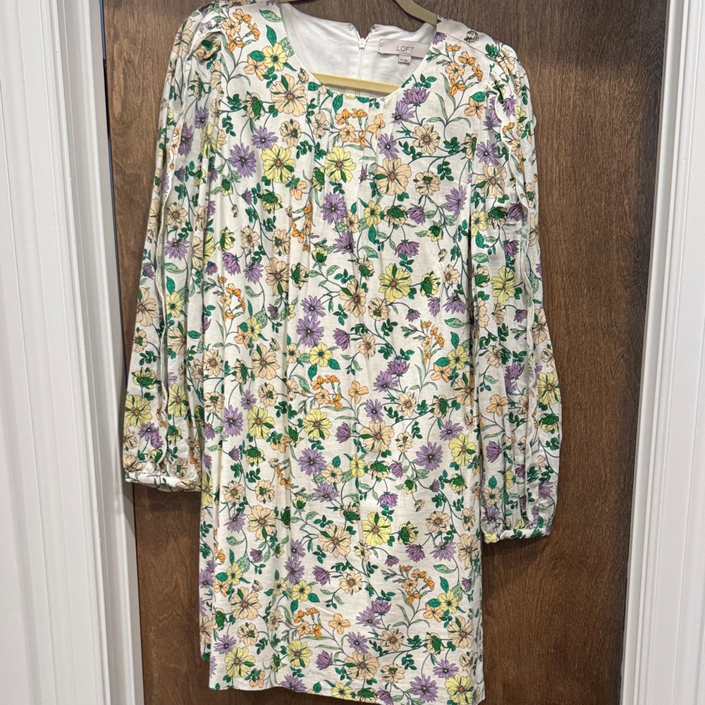 LOFT Floral Print Dress with Long Sleeves